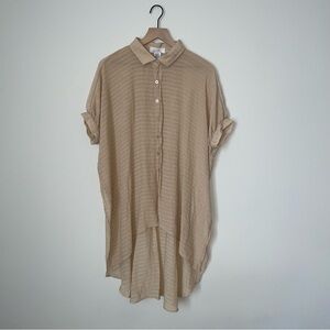 Tan Button-Up High-Low‎ Shirt